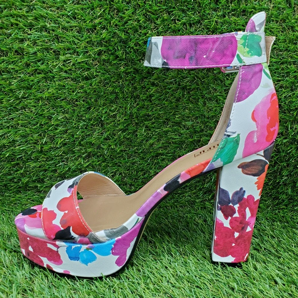 IDIFU IN5 Sabrina SIZE 8 Women's Floral Platform Chunky Heels Purple Multi
